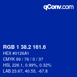 カラーコード: RGB 1 38.2 161.6 | qconv.com