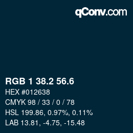 カラーコード: RGB 1 38.2 56.6 | qconv.com