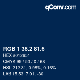 カラーコード: RGB 1 38.2 81.6 | qconv.com