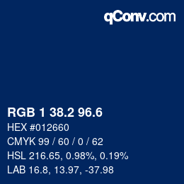 カラーコード: RGB 1 38.2 96.6 | qconv.com