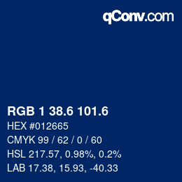 カラーコード: RGB 1 38.6 101.6 | qconv.com