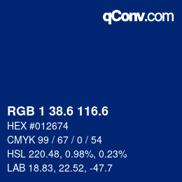 カラーコード: RGB 1 38.6 116.6 | qconv.com