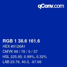 カラーコード: RGB 1 38.6 161.6 | qconv.com
