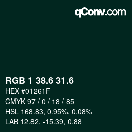 カラーコード: RGB 1 38.6 31.6 | qconv.com