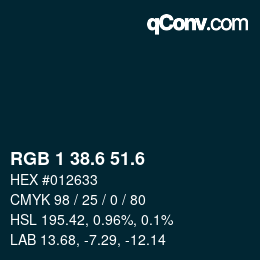 カラーコード: RGB 1 38.6 51.6 | qconv.com