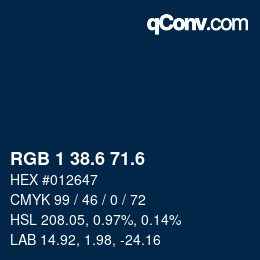 カラーコード: RGB 1 38.6 71.6 | qconv.com