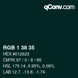 カラーコード: RGB 1 38 35 | qconv.com