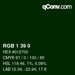 Color code: RGB 1 39 0 | qconv.com
