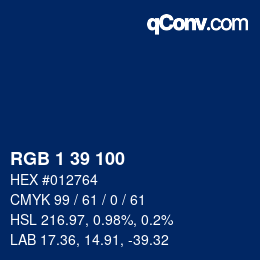 Color code: RGB 1 39 100 | qconv.com