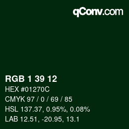 Color code: RGB 1 39 12 | qconv.com