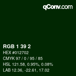 颜色代码: RGB 1 39 2 | qconv.com