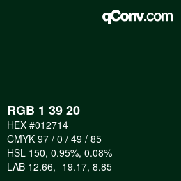 Color code: RGB 1 39 20 | qconv.com