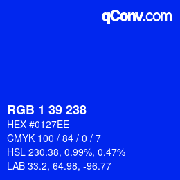 Color code: RGB 1 39 238 | qconv.com