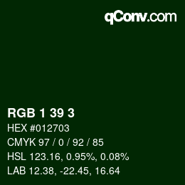 カラーコード: RGB 1 39 3 | qconv.com