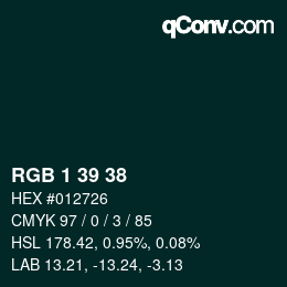 カラーコード: RGB 1 39 38 | qconv.com