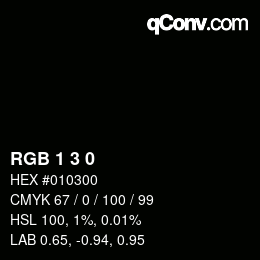 カラーコード: RGB 1 3 0 | qconv.com