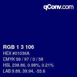 カラーコード: RGB 1 3 106 | qconv.com