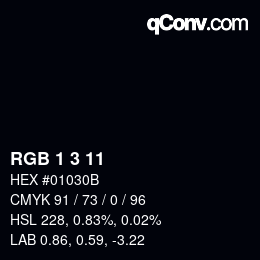 カラーコード: RGB 1 3 11 | qconv.com