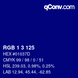 Color code: RGB 1 3 125 | qconv.com