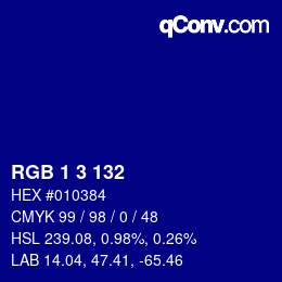 カラーコード: RGB 1 3 132 | qconv.com