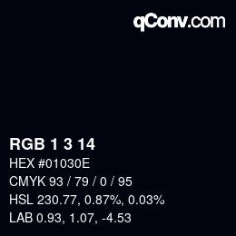 カラーコード: RGB 1 3 14 | qconv.com