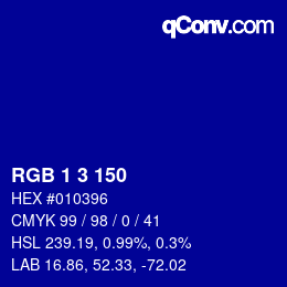 Color code: RGB 1 3 150 | qconv.com
