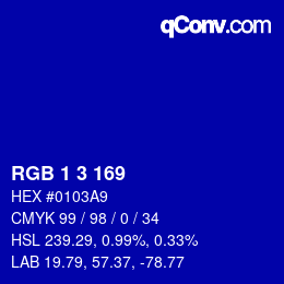 颜色代码: RGB 1 3 169 | qconv.com