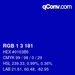 Color code: RGB 1 3 181 | qconv.com