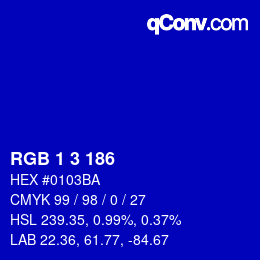 Color code: RGB 1 3 186 | qconv.com