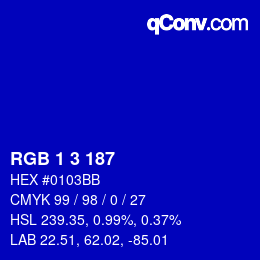 カラーコード: RGB 1 3 187 | qconv.com