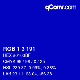 Color code: RGB 1 3 191 | qconv.com