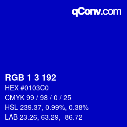 カラーコード: RGB 1 3 192 | qconv.com
