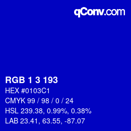 カラーコード: RGB 1 3 193 | qconv.com