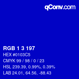 Farbcode: RGB 1 3 197 | qconv.com