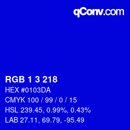 カラーコード: RGB 1 3 218 | qconv.com