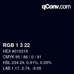 カラーコード: RGB 1 3 22 | qconv.com