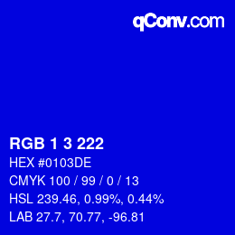 カラーコード: RGB 1 3 222 | qconv.com