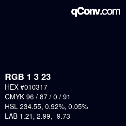 颜色代码: RGB 1 3 23 | qconv.com