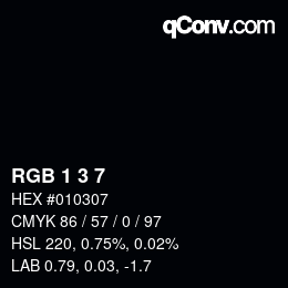 カラーコード: RGB 1 3 7 | qconv.com
