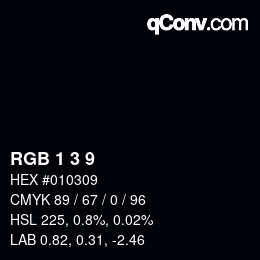 カラーコード: RGB 1 3 9 | qconv.com