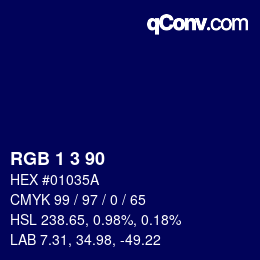 Color code: RGB 1 3 90 | qconv.com