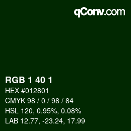 颜色代码: RGB 1 40 1 | qconv.com