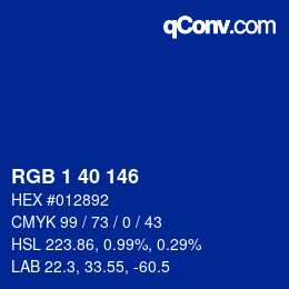 Color code: RGB 1 40 146 | qconv.com