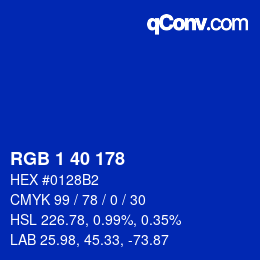 カラーコード: RGB 1 40 178 | qconv.com