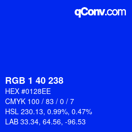 Color code: RGB 1 40 238 | qconv.com