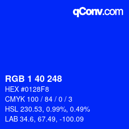 カラーコード: RGB 1 40 248 | qconv.com