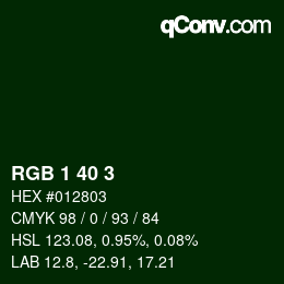 颜色代码: RGB 1 40 3 | qconv.com