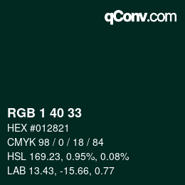 Color code: RGB 1 40 33 | qconv.com
