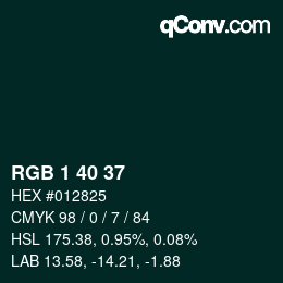 カラーコード: RGB 1 40 37 | qconv.com