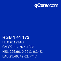 Color code: RGB 1 41 172 | qconv.com